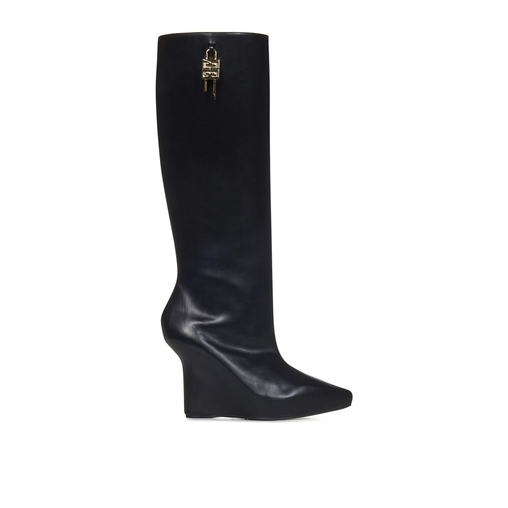 Givenchy Black Calfskin Ankle Boots with Gold-Tone Lock