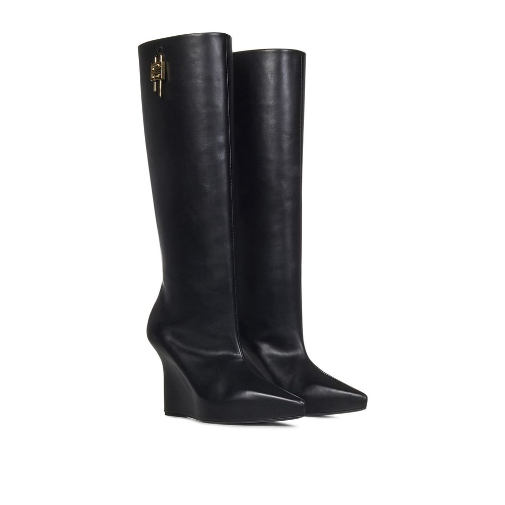 Givenchy Black Calfskin Ankle Boots with Gold-Tone Lock