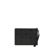 MCM Black Calf Leather Maxi Monogram Clutch Bag