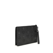 MCM Black Calf Leather Maxi Monogram Clutch Bag