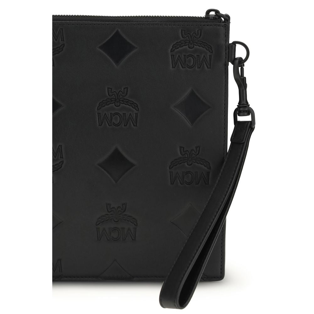 MCM Black Calf Leather Maxi Monogram Clutch Bag
