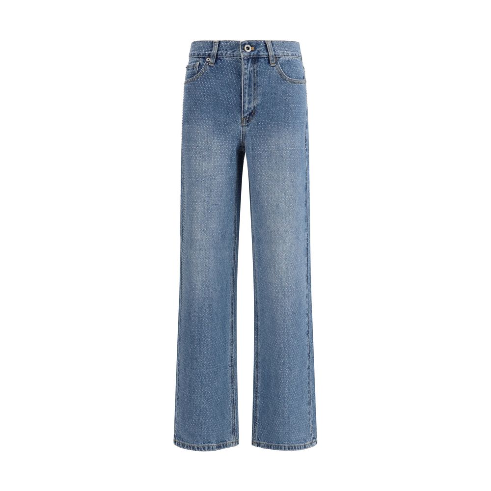 Self-Portrait Blue Rhinestone Straight-Leg Jeans