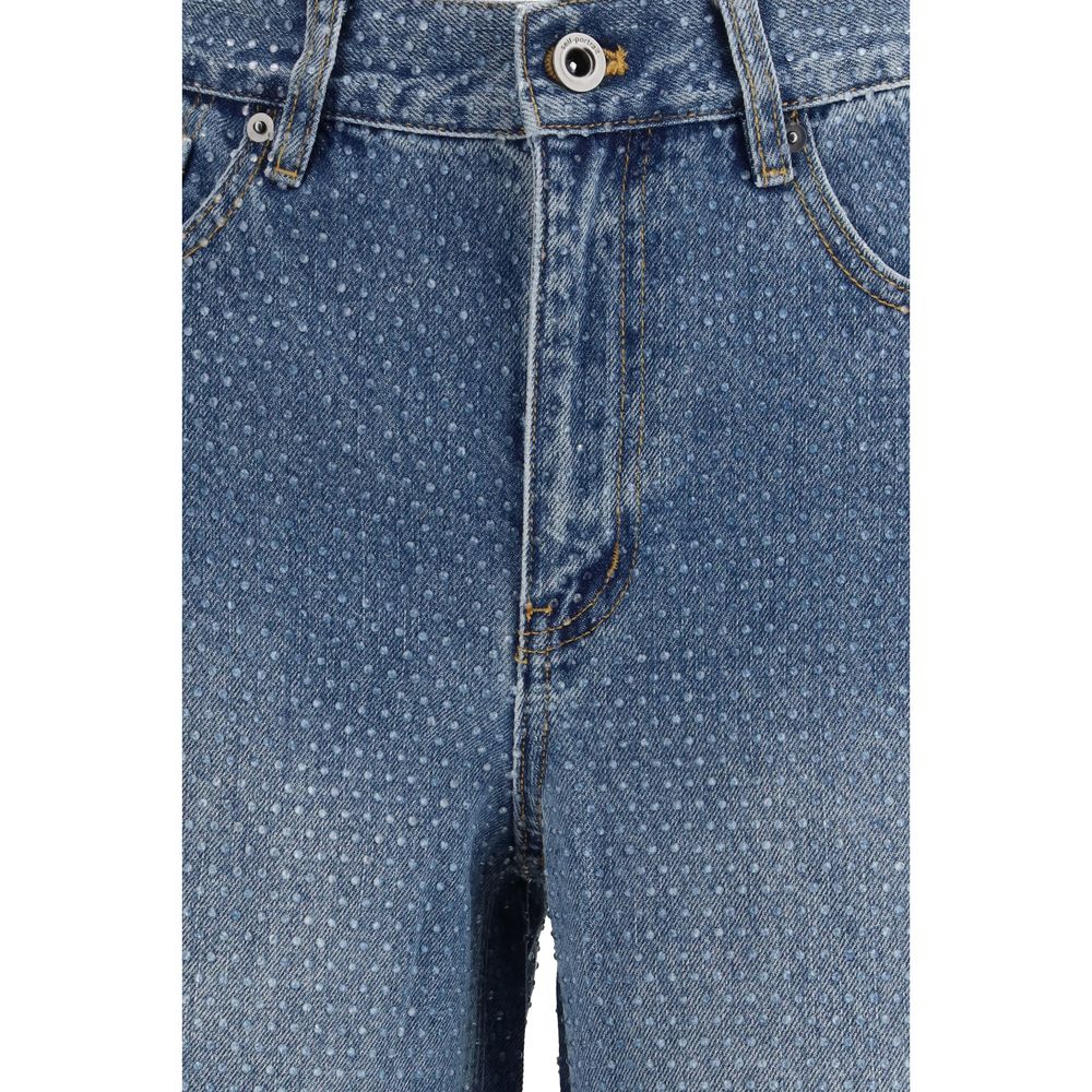 Self-Portrait Blue Rhinestone Straight-Leg Jeans