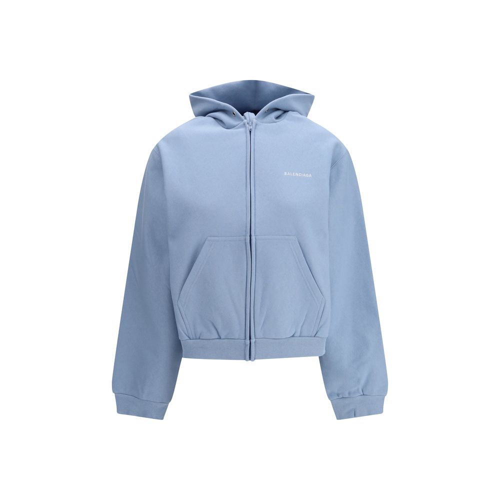 Balenciaga Light Blue Cotton Fleece Zip-up Hoodie