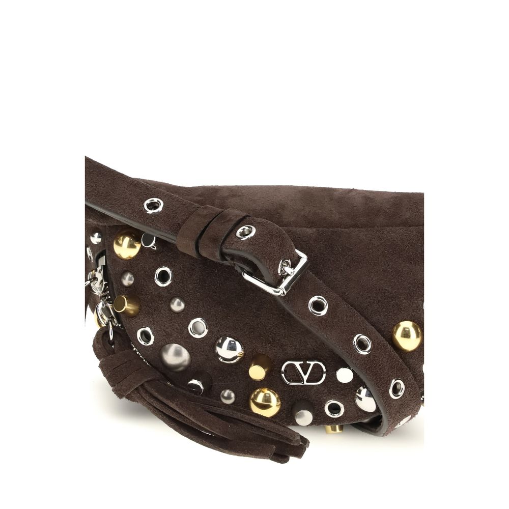 Valentino Garavani Brun Magväska i Mocka med Nitar