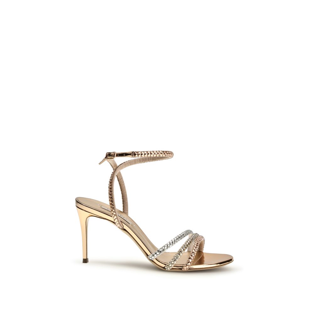 Casadei Gold Calf Leather Stiletto Heel Sandals