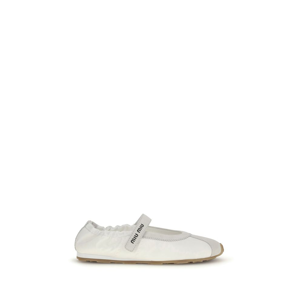 Miu Miu White Suede and Fabric Sport Ballerinas