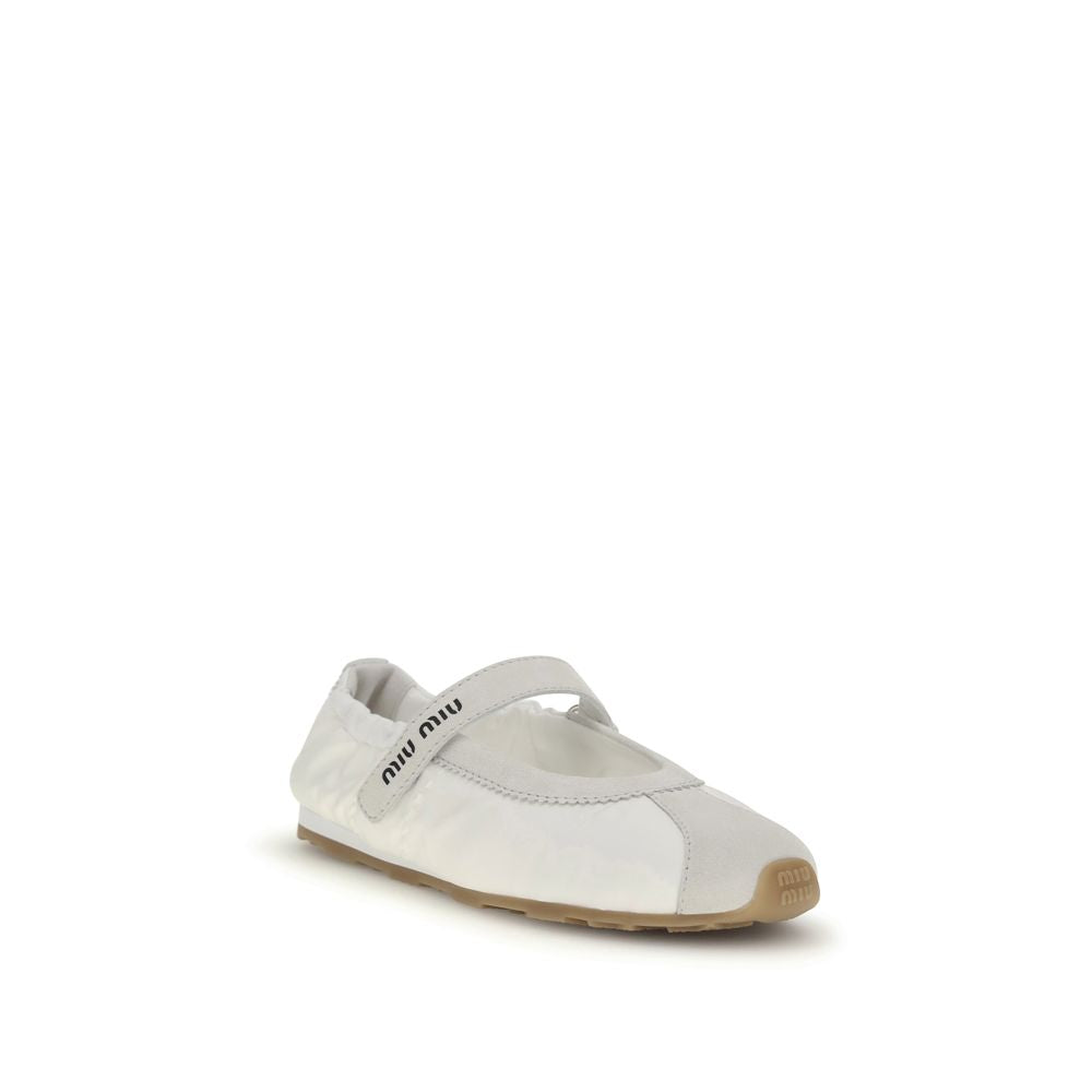 Miu Miu White Suede and Fabric Sport Ballerinas