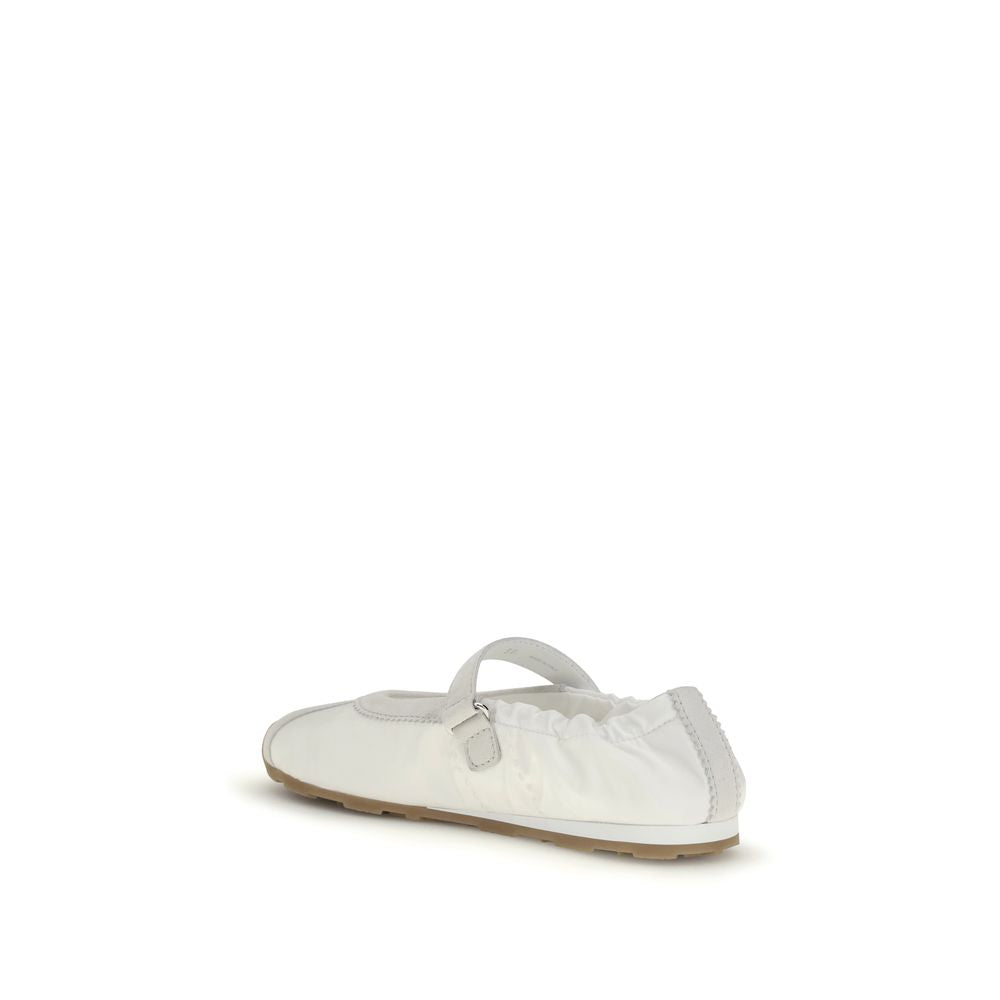 Miu Miu White Suede and Fabric Sport Ballerinas