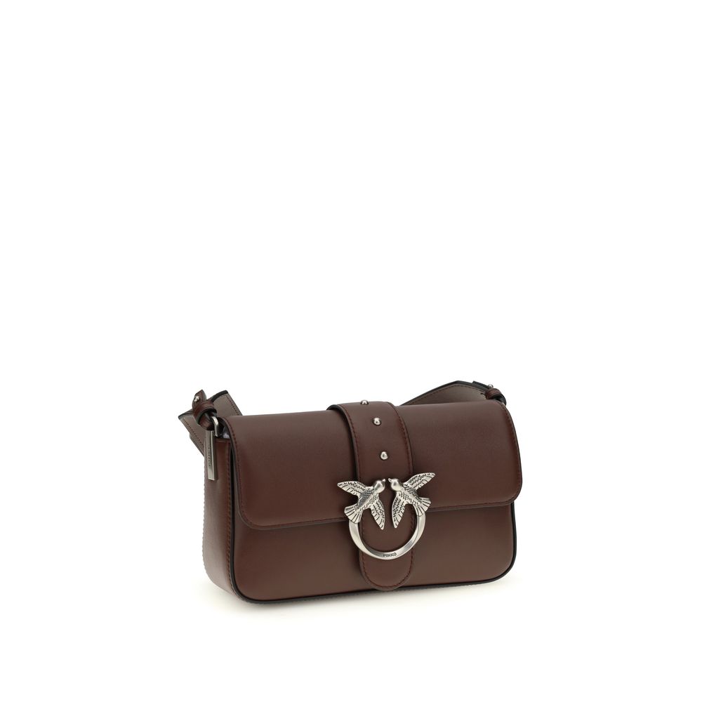 PINKO Brown Calf Leather Mini Love Shoulder Bag