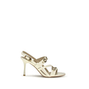 PINKO Cream Calf Leather Stiletto Heel Sandals