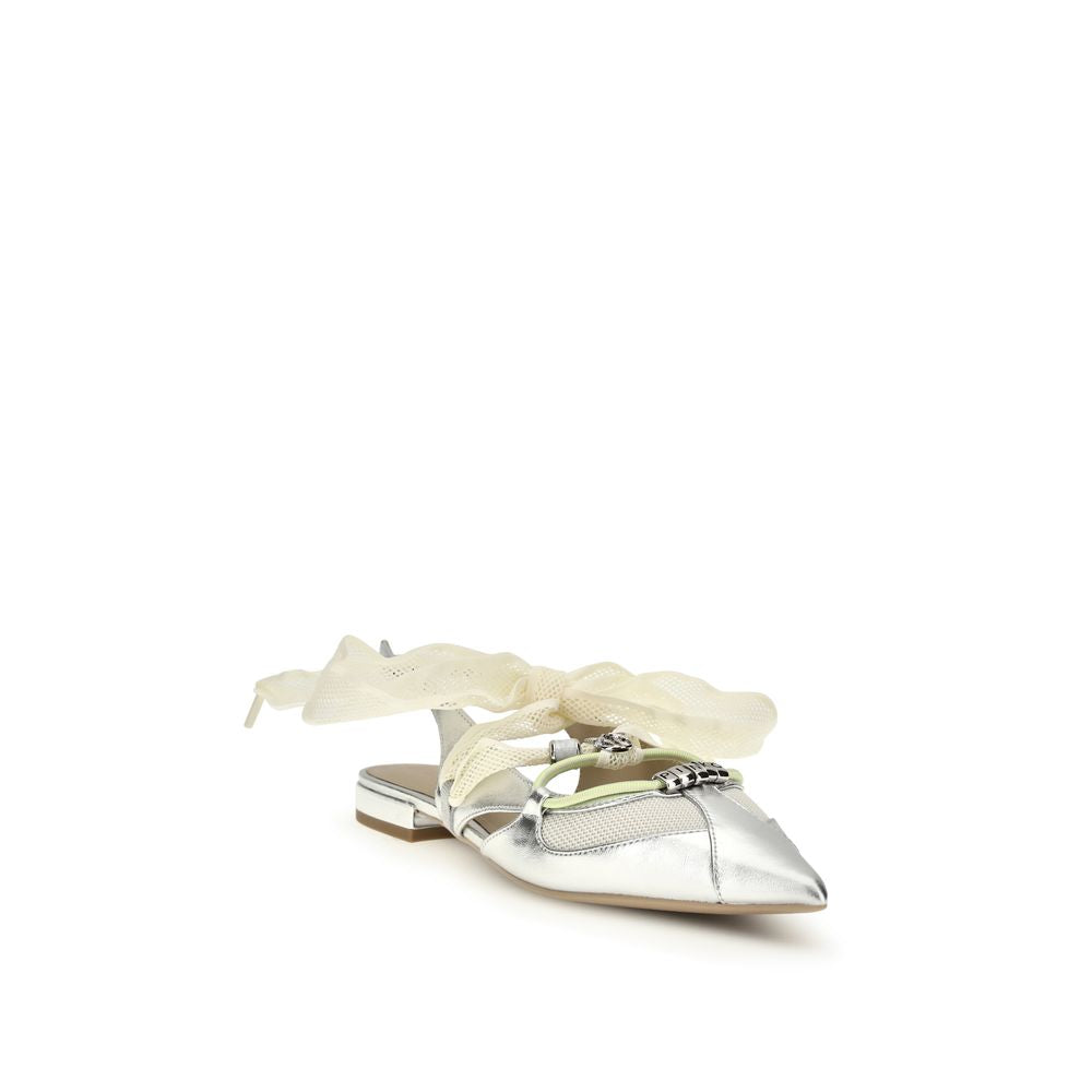 PINKO Silver Calf Leather Ballet Flats