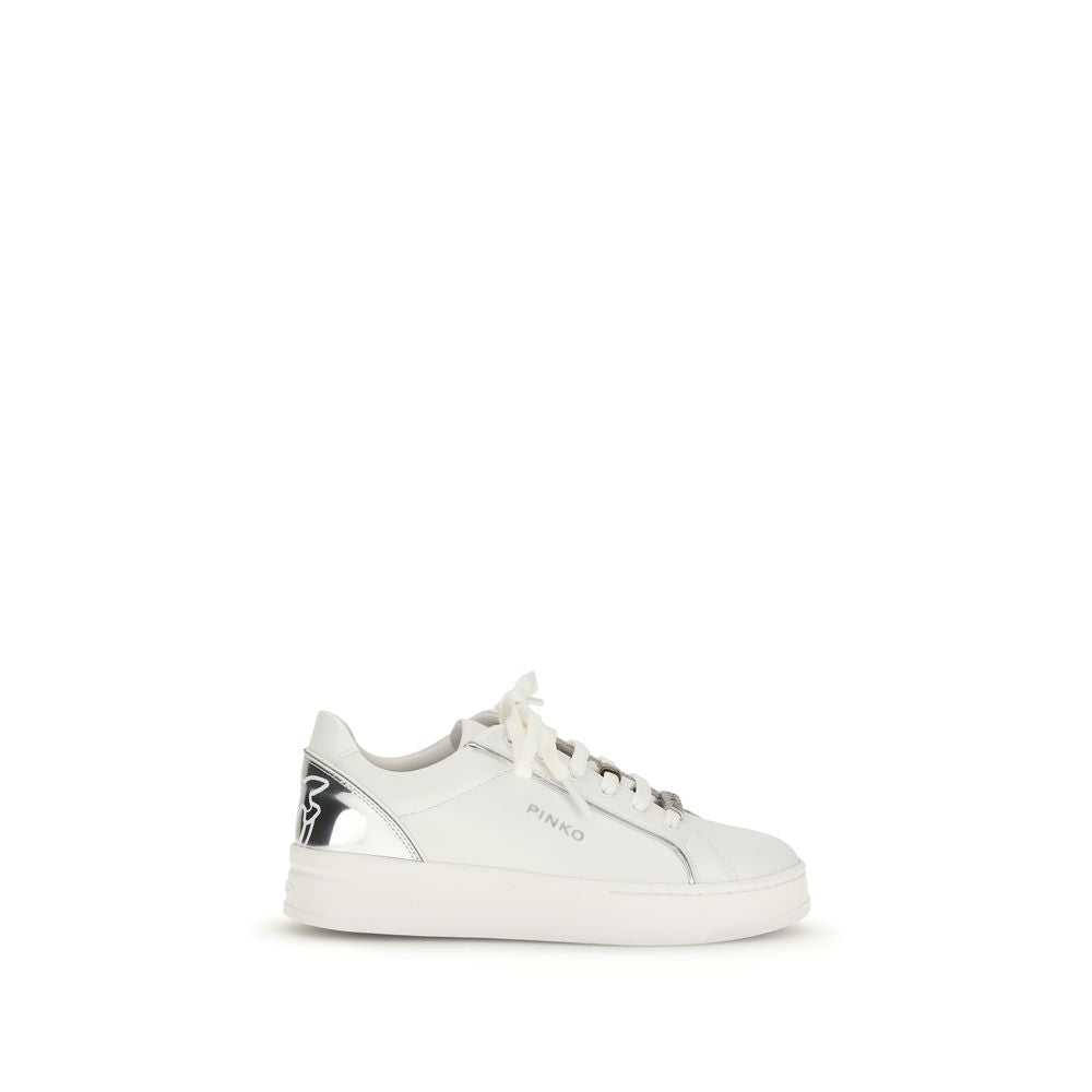 PINKO White Calf Leather Low Top Sneakers