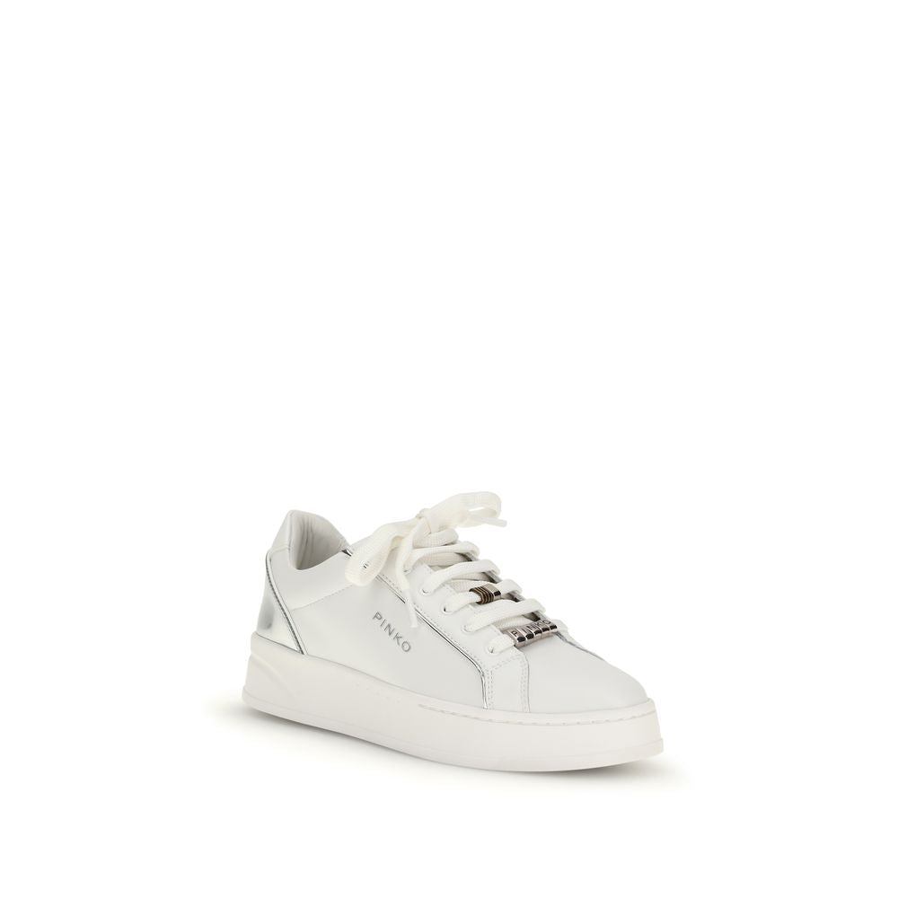 PINKO White Calf Leather Low Top Sneakers