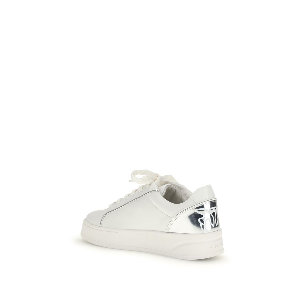 PINKO White Calf Leather Low Top Sneakers