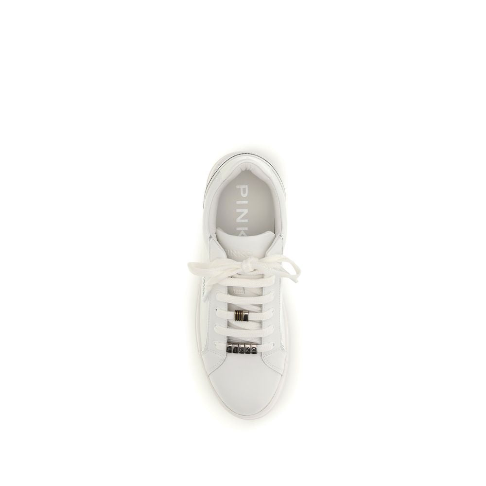 PINKO White Calf Leather Low Top Sneakers