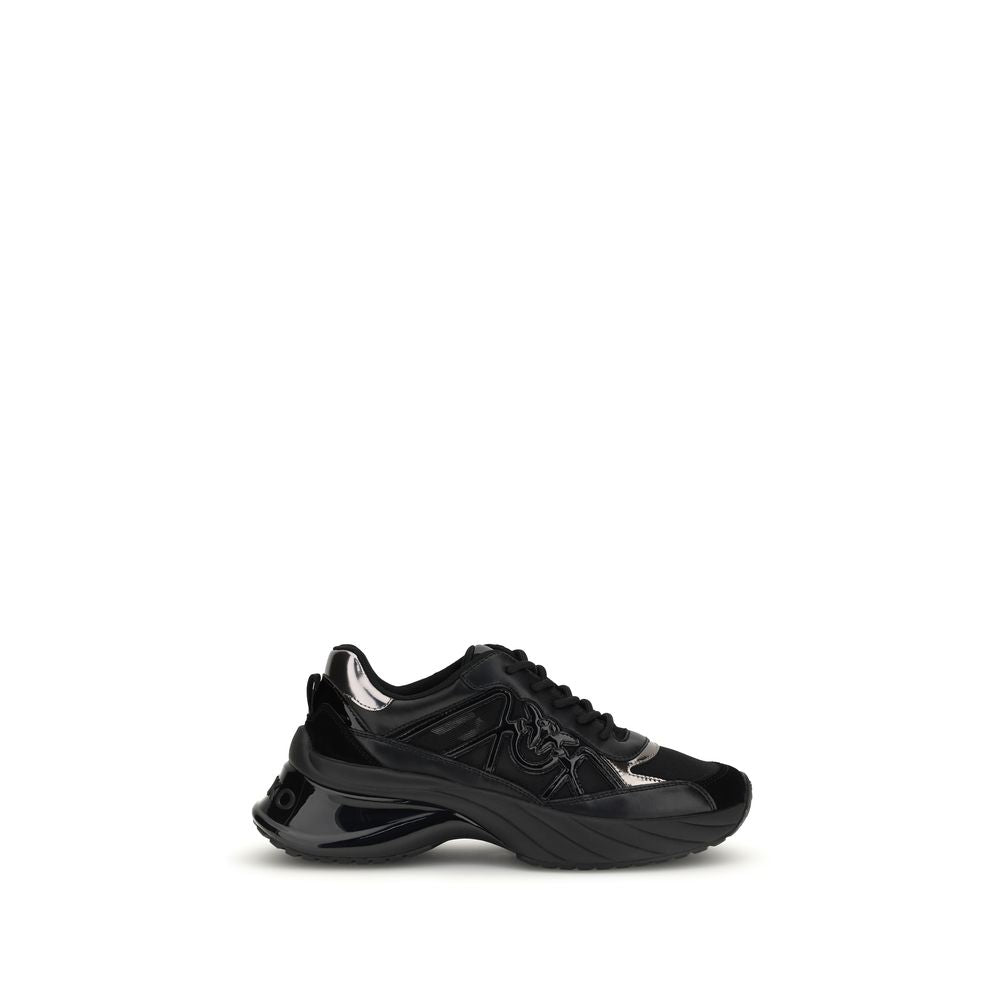 PINKO Black Calf Leather Chunky Sneakers