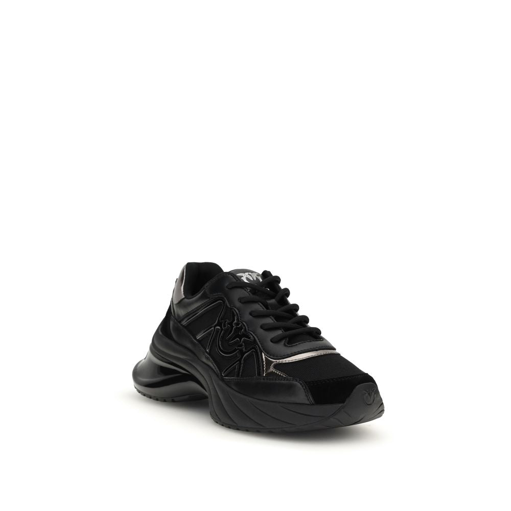 PINKO Black Calf Leather Chunky Sneakers