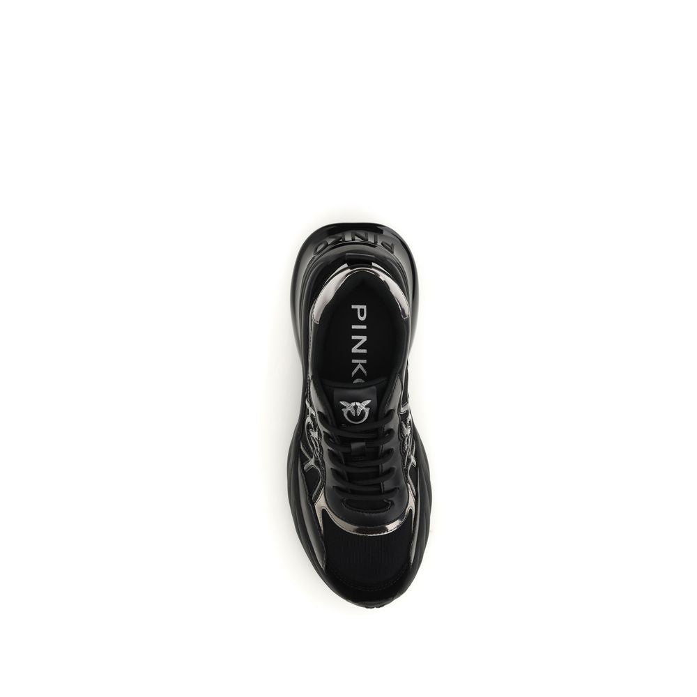 PINKO Black Calf Leather Chunky Sneakers