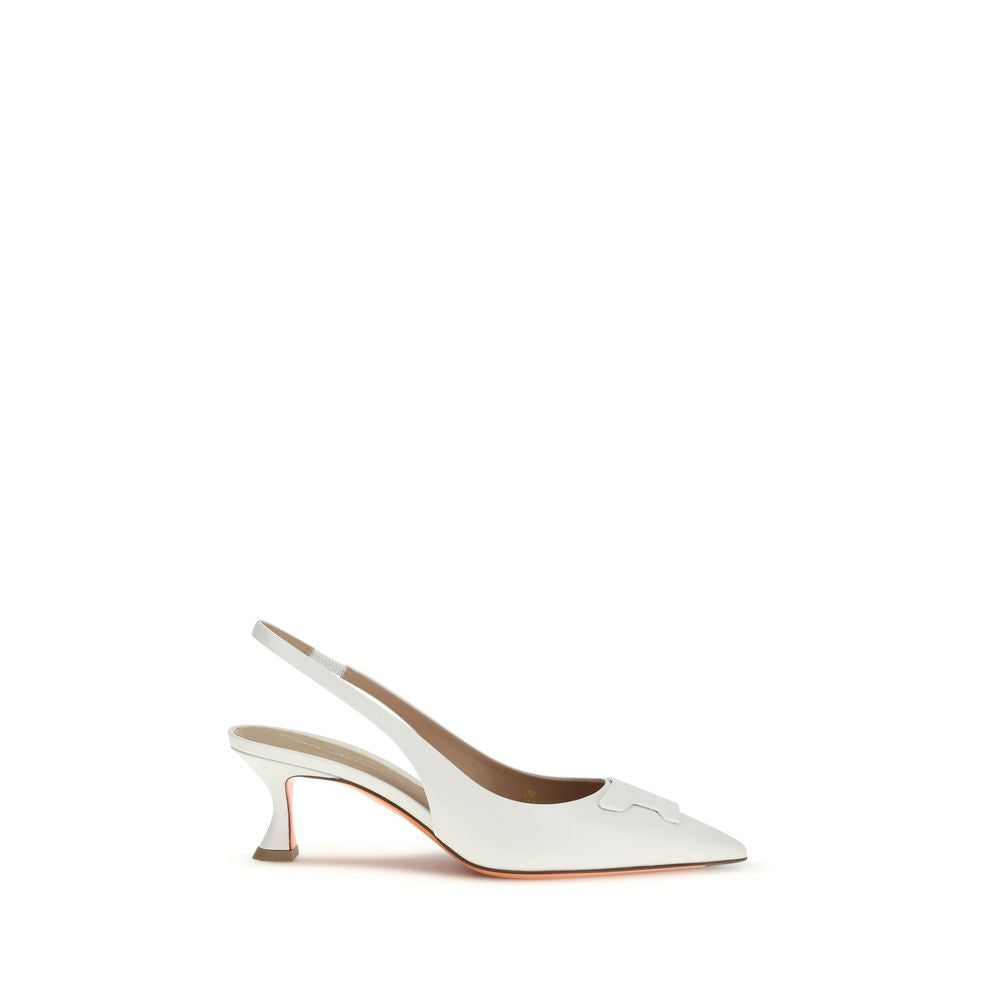 Santoni White Calf Leather Mid Heel Pumps