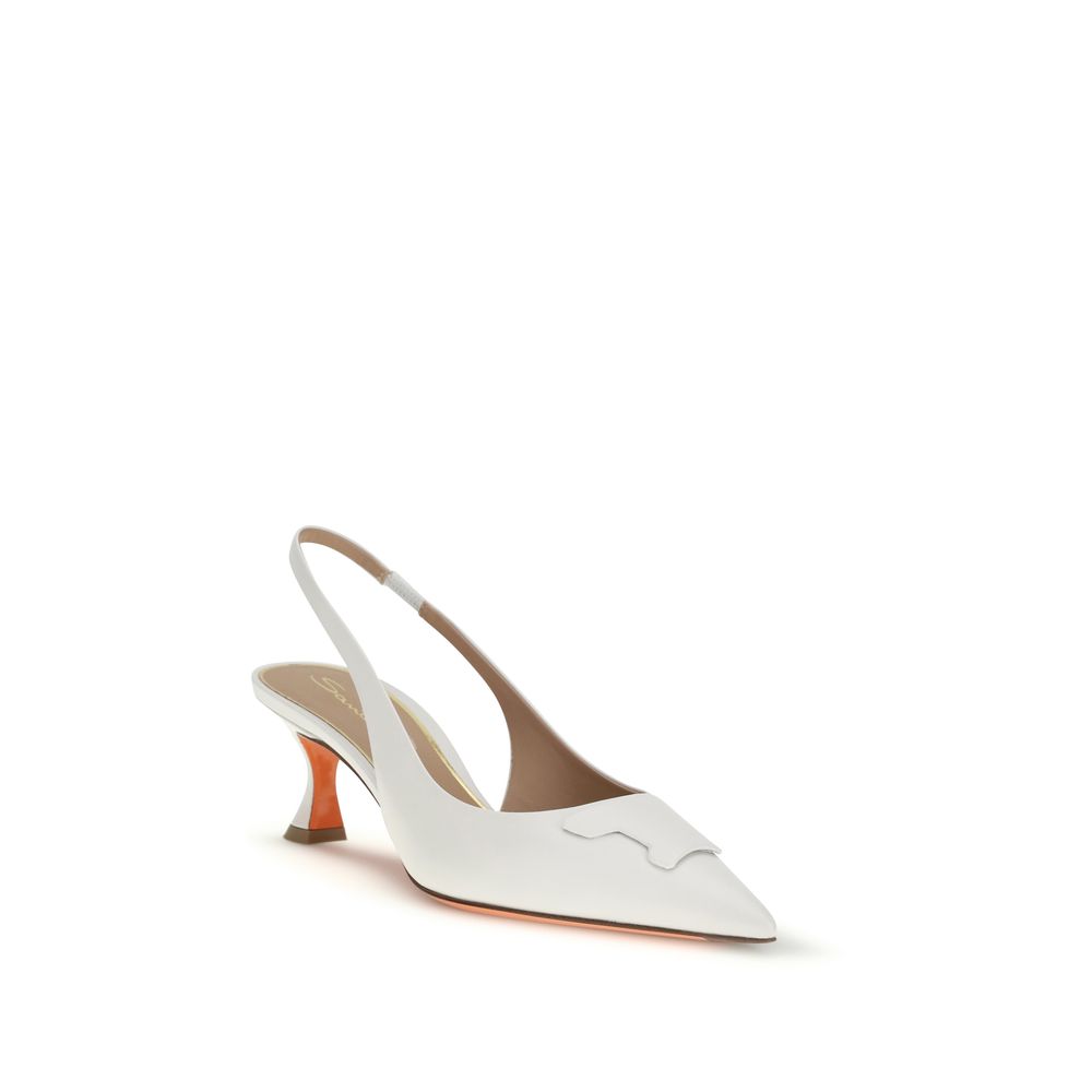 Santoni White Calf Leather Mid Heel Pumps