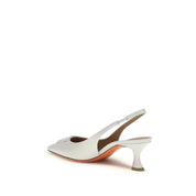 Santoni White Calf Leather Mid Heel Pumps