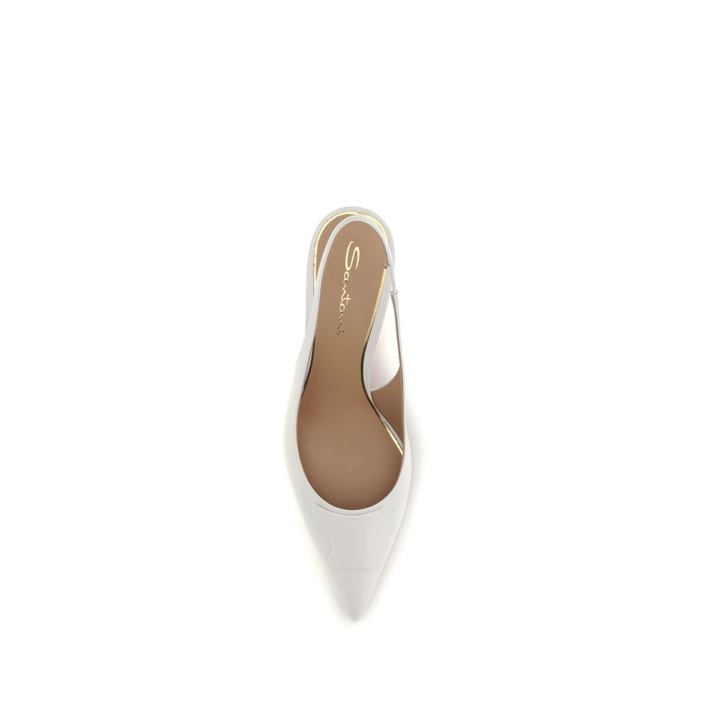 Santoni White Calf Leather Mid Heel Pumps