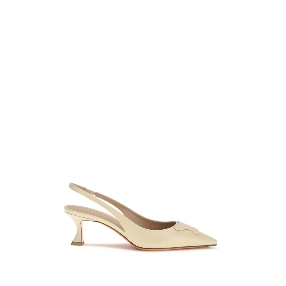Santoni Beige Calf Leather Mid-Heel Pumps