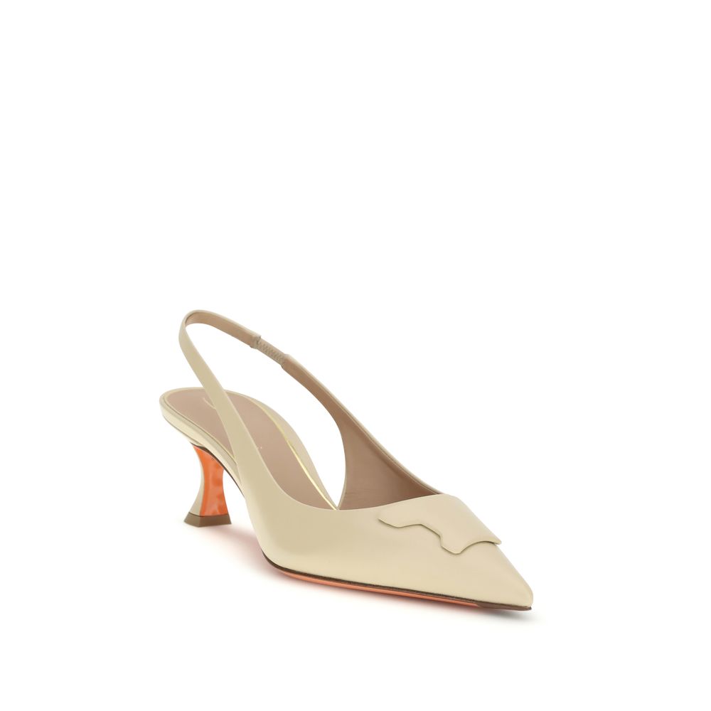 Santoni Beige Calf Leather Mid-Heel Pumps