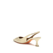 Santoni Beige Calf Leather Mid-Heel Pumps