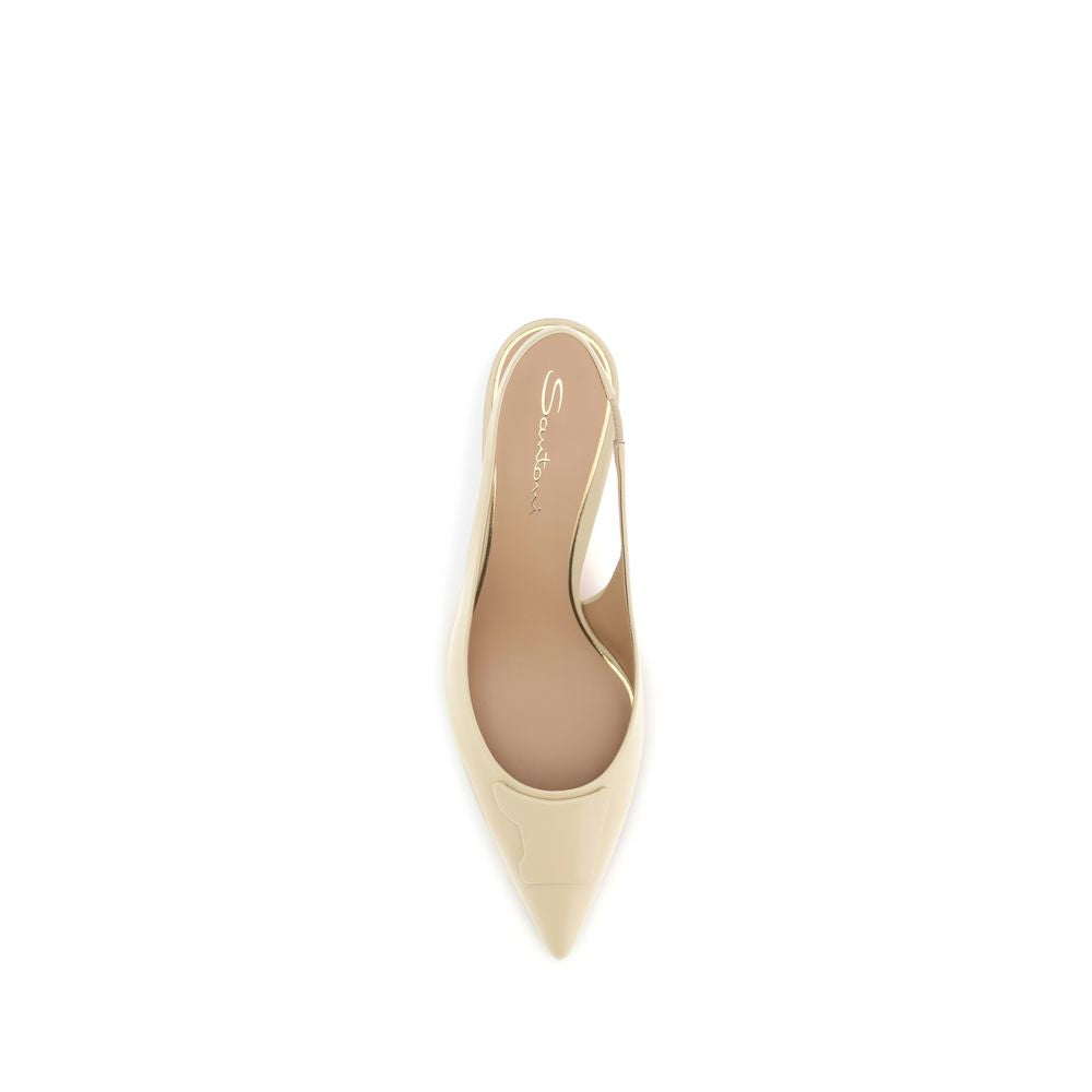 Santoni Beige Calf Leather Mid-Heel Pumps
