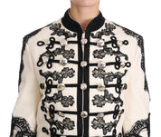 White Wool Black Floral Baroque Jacket