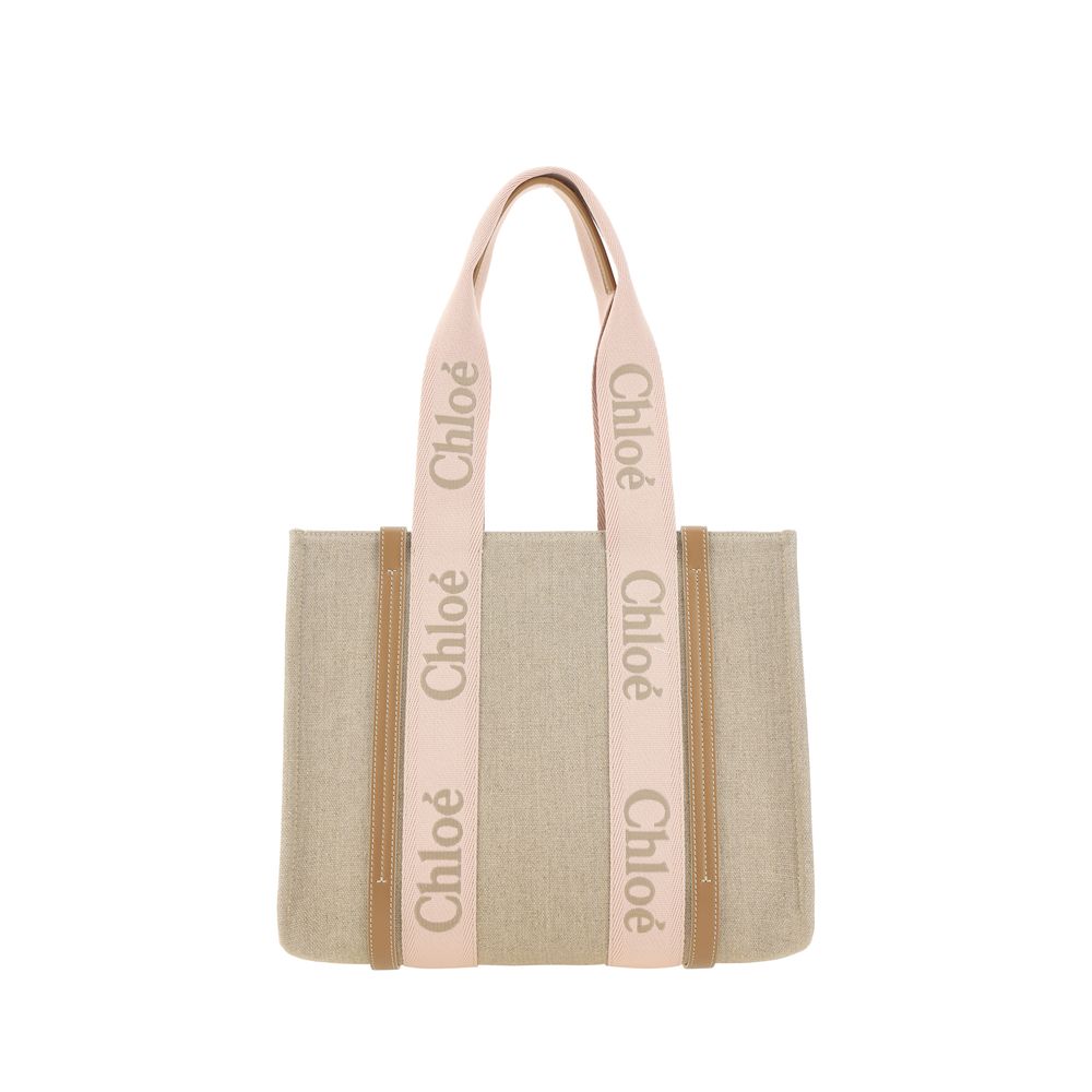 Chloé Brown Linen Shoulder Bag with Leather Details