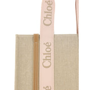 Chloé Brown Linen Shoulder Bag with Leather Details