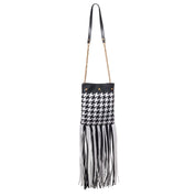 Versace Black and White Leather and Textile Shoulder Bag
