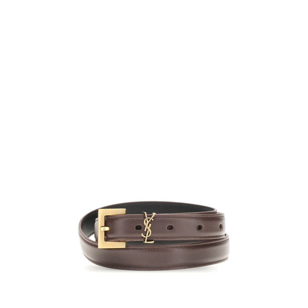 Saint Laurent Brown Calf Leather Slim Belt