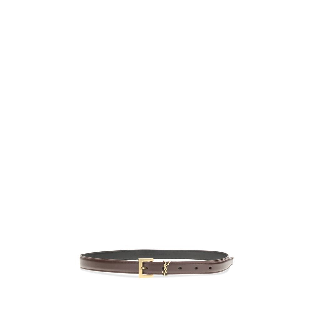 Saint Laurent Brown Calf Leather Slim Belt