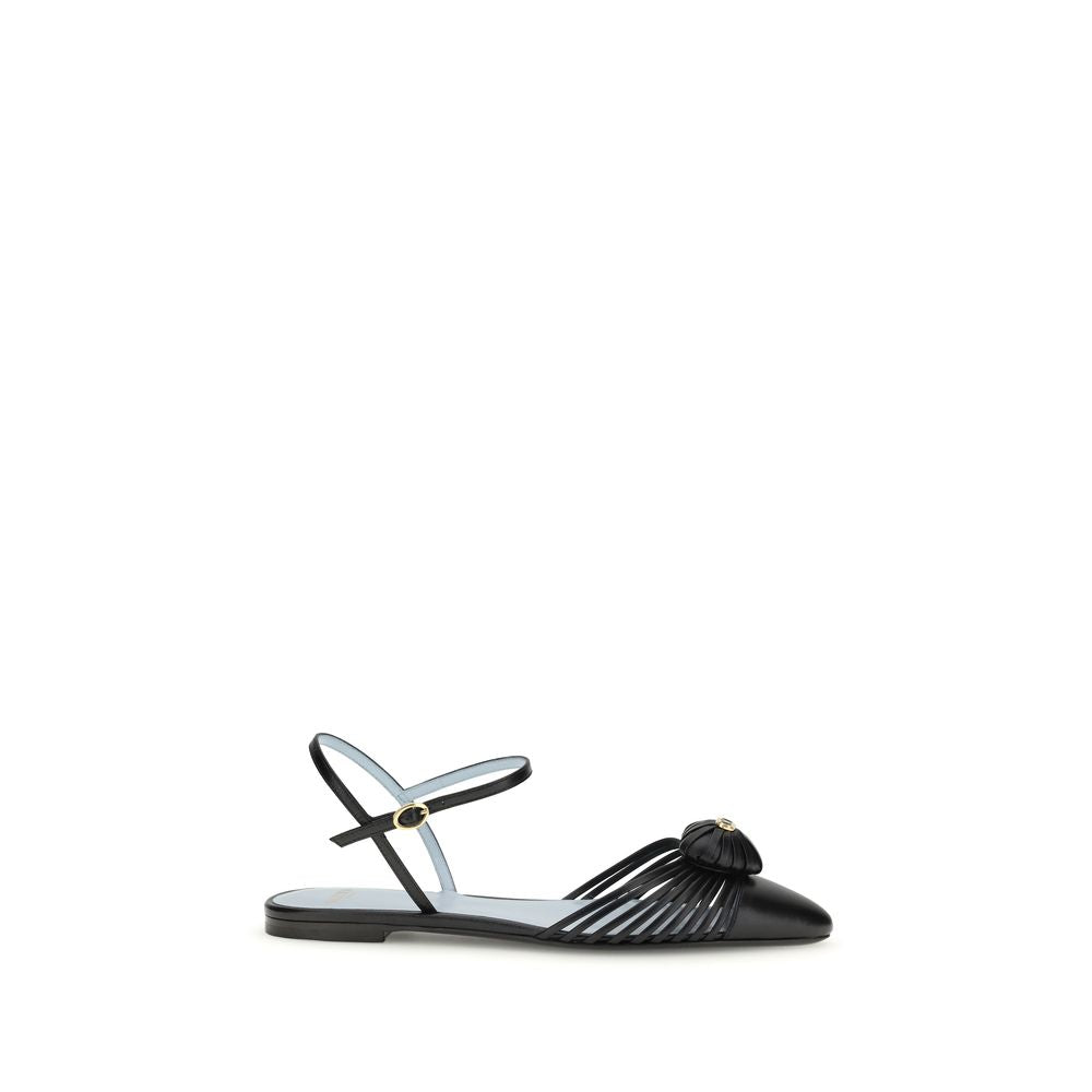 Valentino Garavani Black Calf Leather Ballet Flats