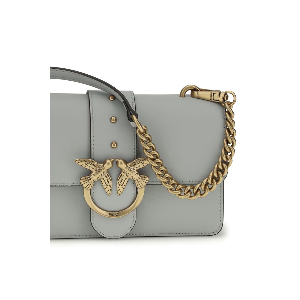 PINKO Gray Calf Leather Shoulder Bag