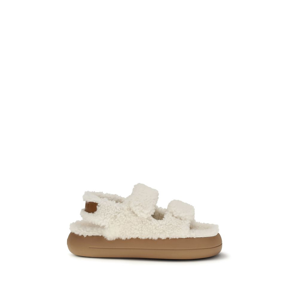 Moon Boot White Shearling Polyamide Flat Sandals