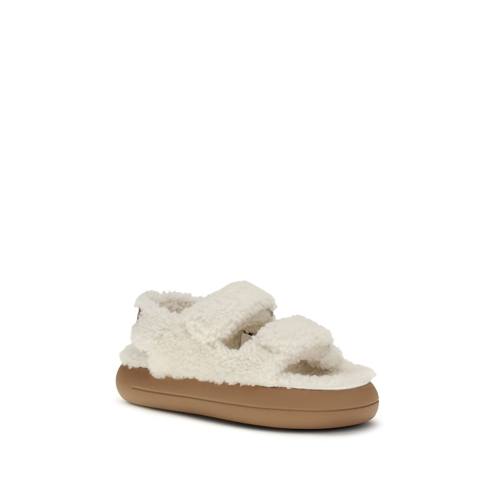 Moon Boot White Shearling Polyamide Flat Sandals