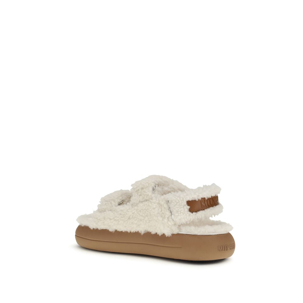 Moon Boot White Shearling Polyamide Flat Sandals