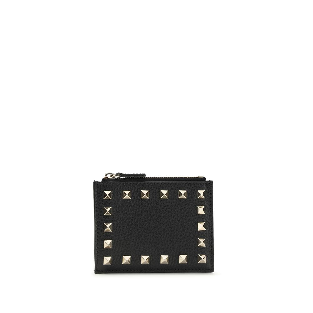 Valentino Garavani Black Calf Leather Zip Card Holder