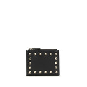 Valentino Garavani Black Calf Leather Zip Card Holder