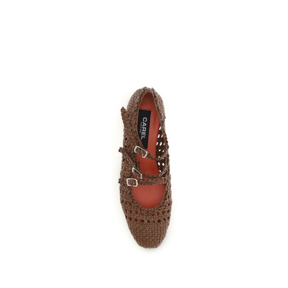 Carel Paris Brown Calf Leather Mary Jane Ballerinas