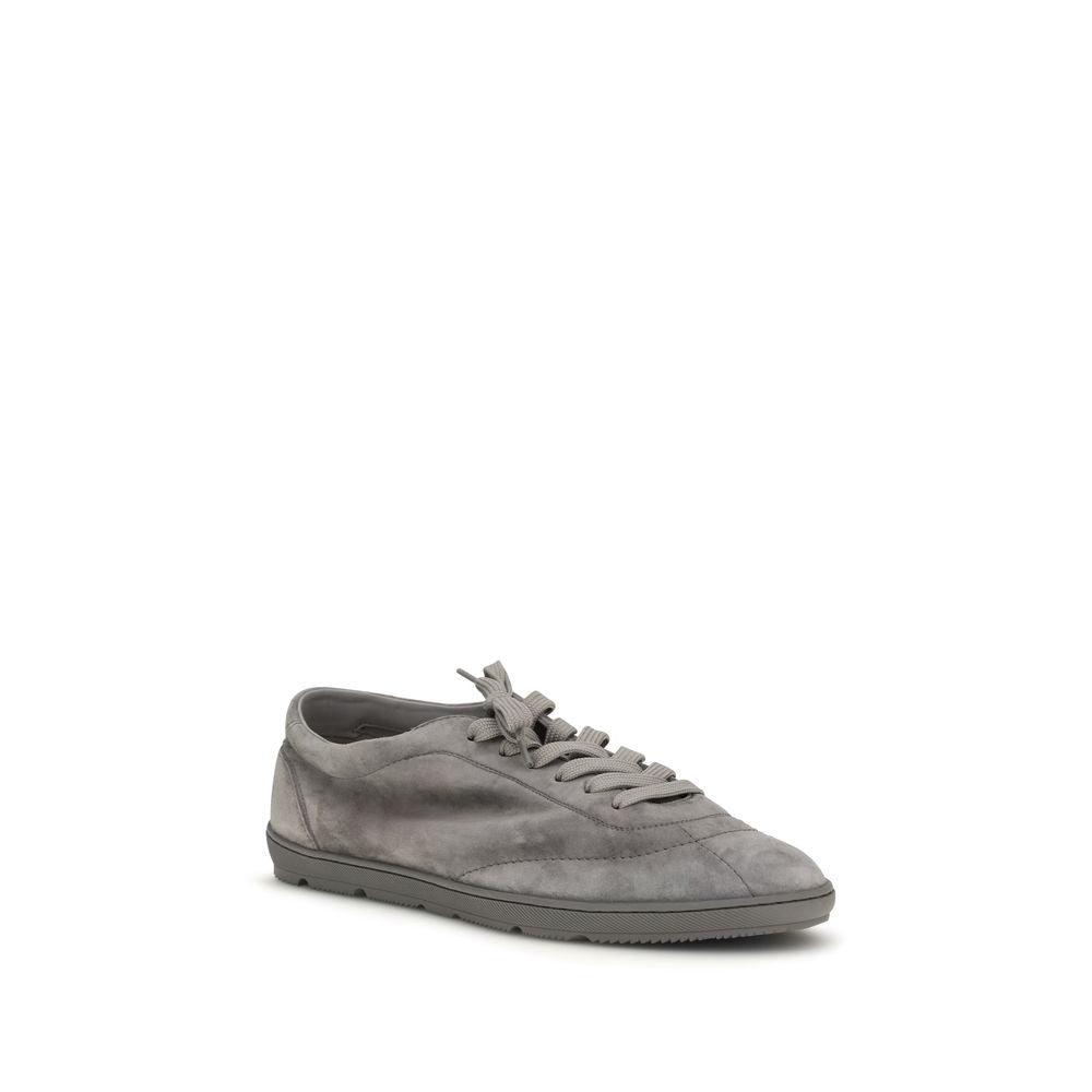 Brunello Cucinelli Gray Calf Leather Low Top Sneakers