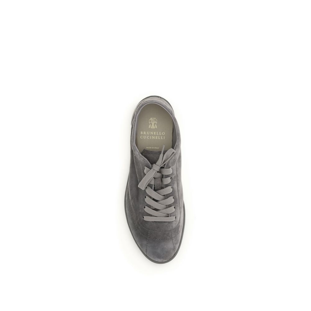 Brunello Cucinelli Gray Calf Leather Low Top Sneakers