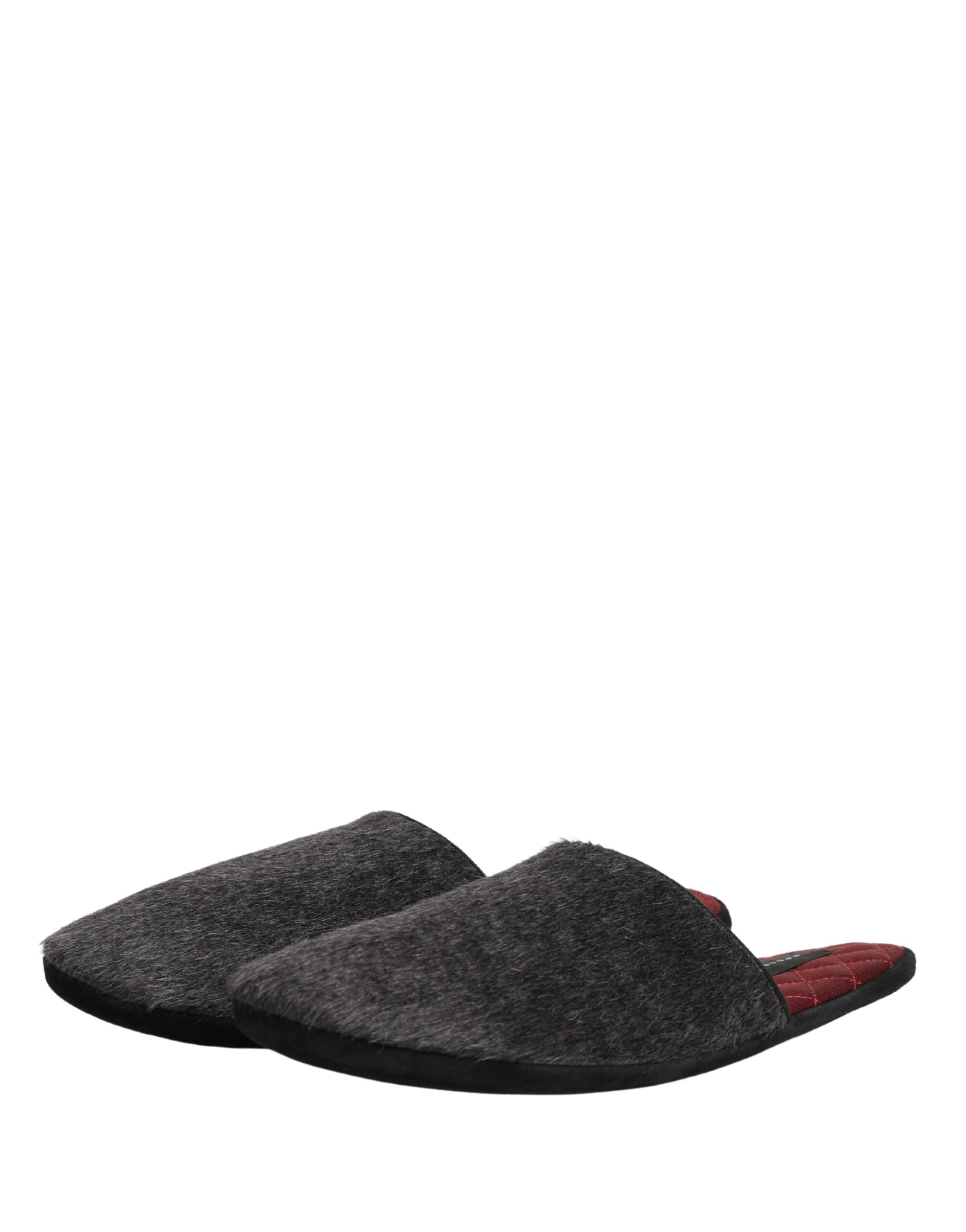 Dolce & Gabbana Dark Grey Wool Alpaca Slippers