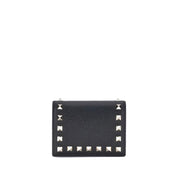 Valentino Garavani Black Calf Leather Flap French Wallet