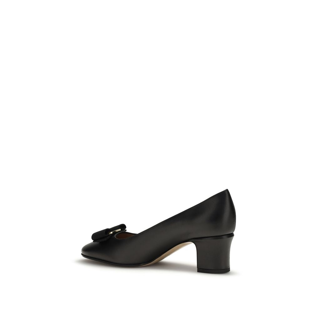 Ferragamo Black Calf Leather High Heel Pumps